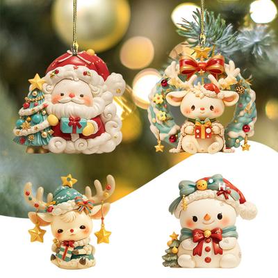 Car Charm 2D Acrylic Keychain Santa Reindeer Car Mirror Hanging