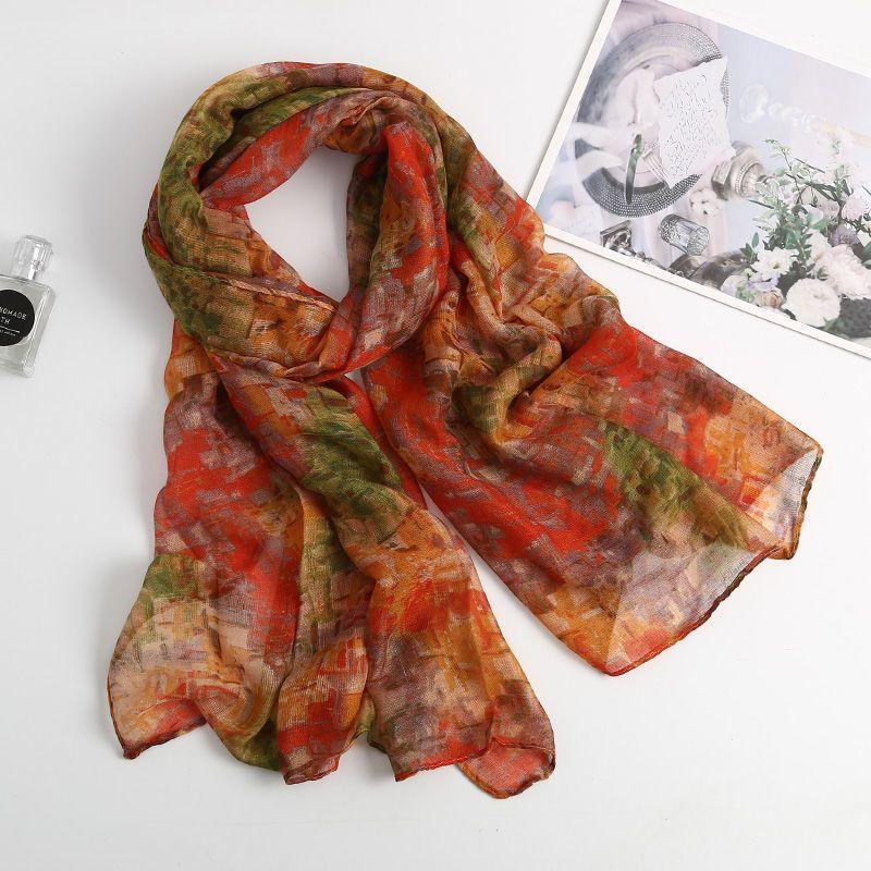 180cm Long Floral Cotton and Linen Scarf for Women, Thin and Soft, Versatile Silk Scarf for All Seasons