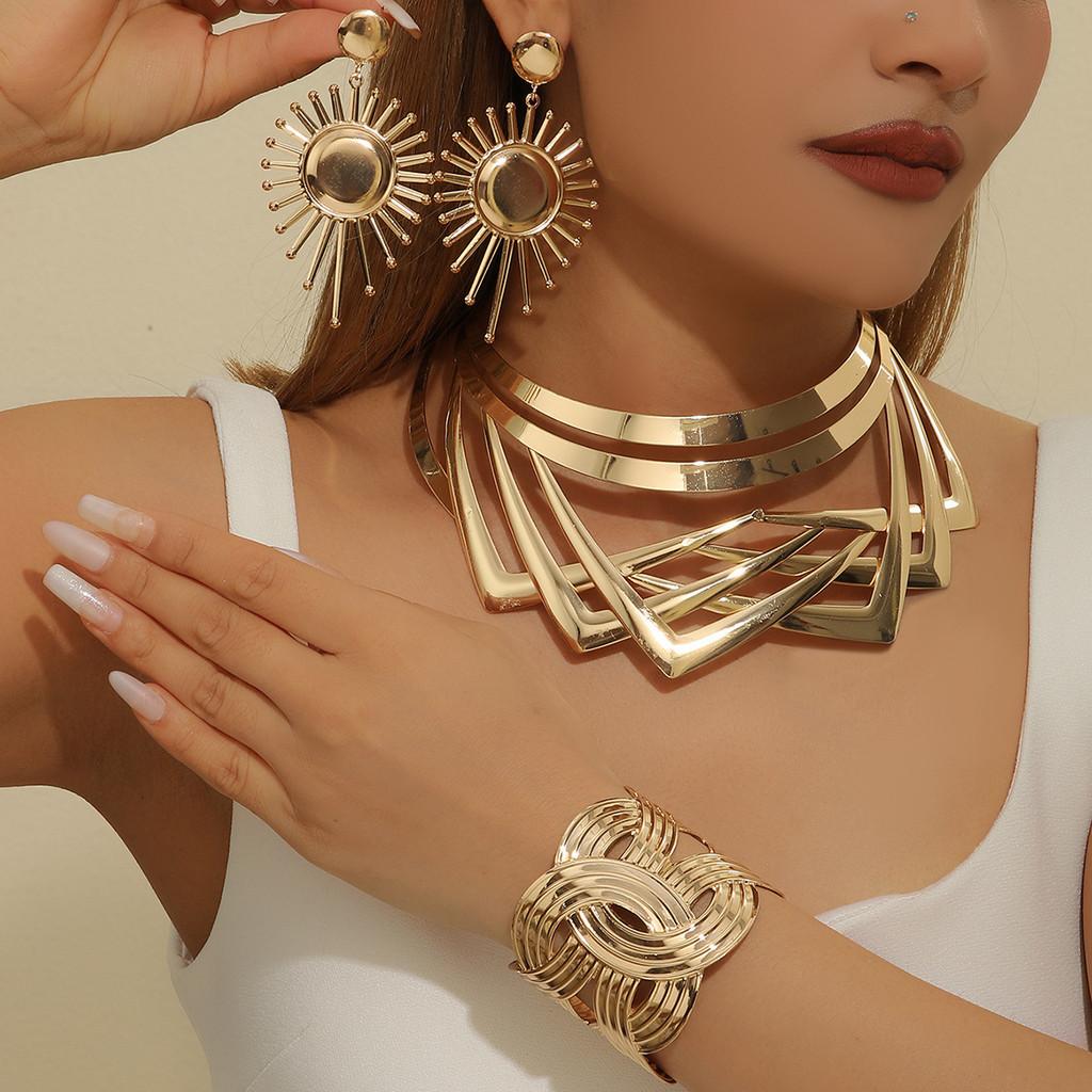 Stylish Jewelry Summer Set With Gold Finish Pendant Earrings Bracelets And Necklaces All For
