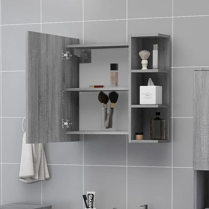 VidaXL Bathroom Mirror Cabinet Sonoma Grey 62.5x20.5x64 Cm 826352
