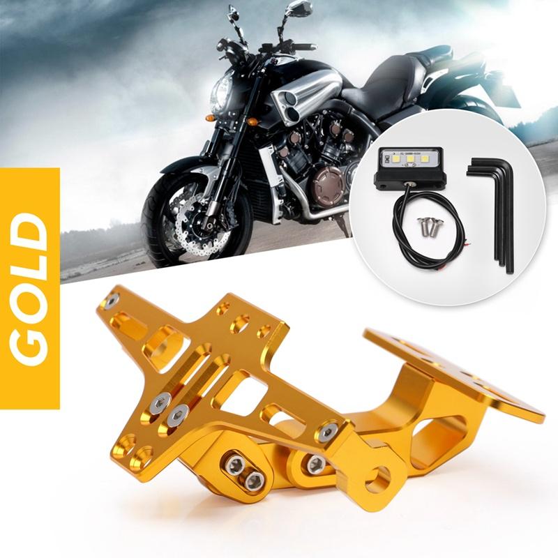 Motorcycle Adjustable CNC License Number Plate Holder Bracket + LED Light for Honda Kawasaki Yamaha KTM Suzuki Ducati