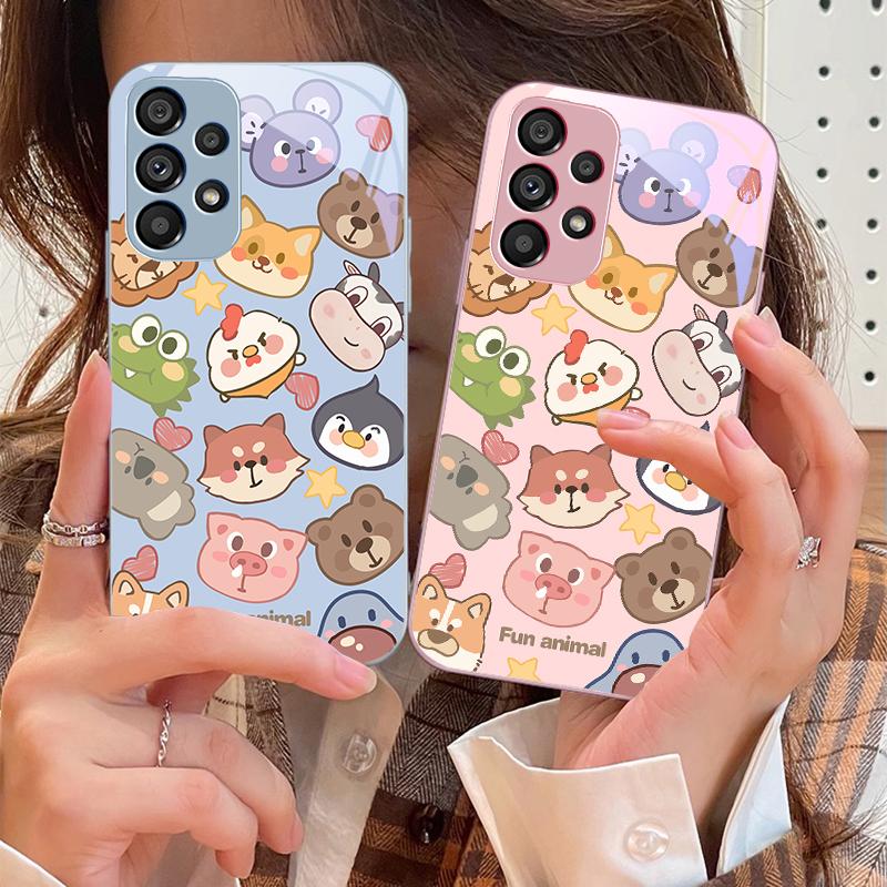 Cute Animal White For Samsung Galaxy S10 4G S20 11E 30 S21 21Fe 22 S24 Pro S23 Ultra 5G S8 S9 Tempered Glass Phone Case