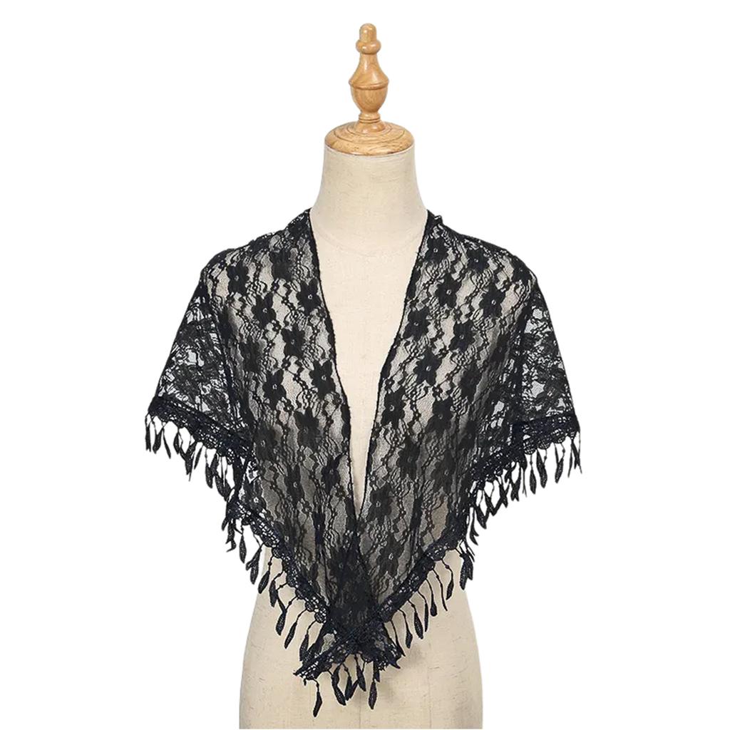Elegant Lace Shoulder Wrap Triangular Scarf With Tassels And Flower Pattern For Women Great For Weddings And Travel