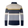 Men's Long-sleeved Striped Polo Shirt, Men's High Tie Button, Double-sided German Velvet Shirt for Winter