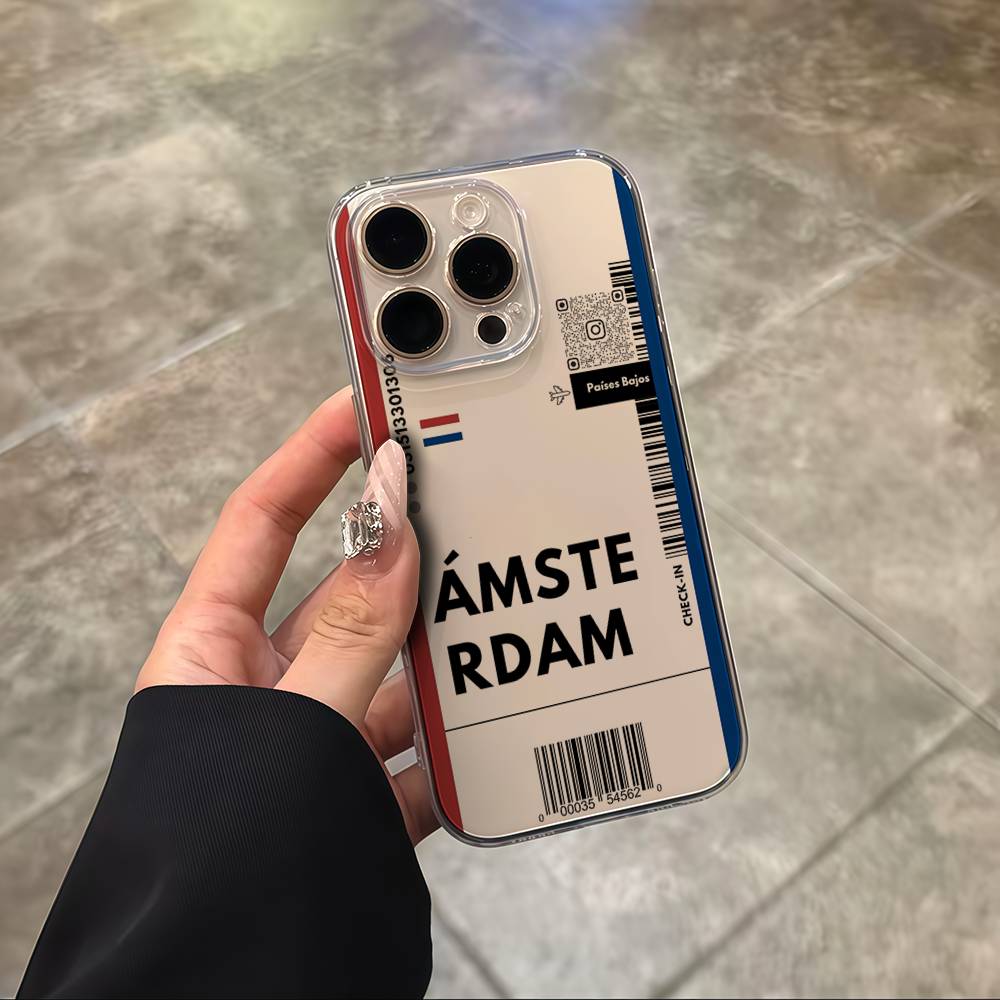 Funny World City Tourist Ticket Label Phone Case For iPhone 17 16 15 14 13 12 11 Pro Max Plus Mini Clear Soft Shell Thin Tpu