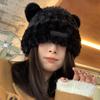 Elegant Bear Plush Knit Hat For Women Winter Warm Thick Fur Cap Beanie