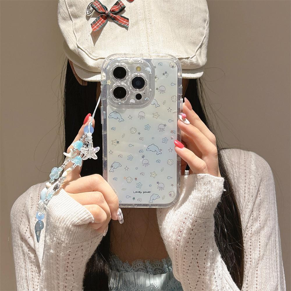 Cute Ocean Dolphin Phone Case for iPhone 13 14 15 16 Pro Max Fundas with Charm INS Korean Luxury Glitter Stylish Protective Cove