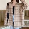 Frauen Hemd Plaid Übergroßen Braun Top Drehen-unten Kragen Freizeit Mode Lose Alle-spiel Lange Ärmel Weiche Chic koreanische Top