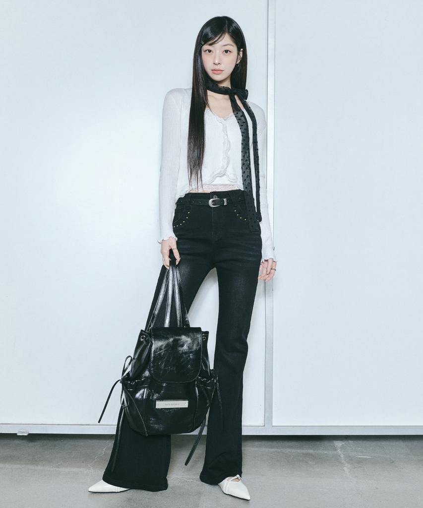 Nigaennikol Stud Bootscut Denim Pants_Black