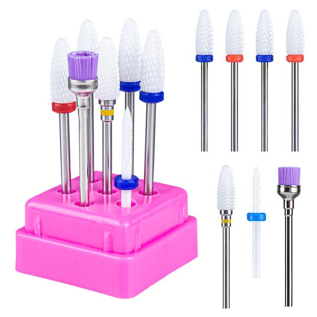 7pcs Ceramic Nail Drill Bits Set Milling Cutter for Manicure Machine Accessories Rotary Burrs Pedicure Cutter for Remove Gel Bit