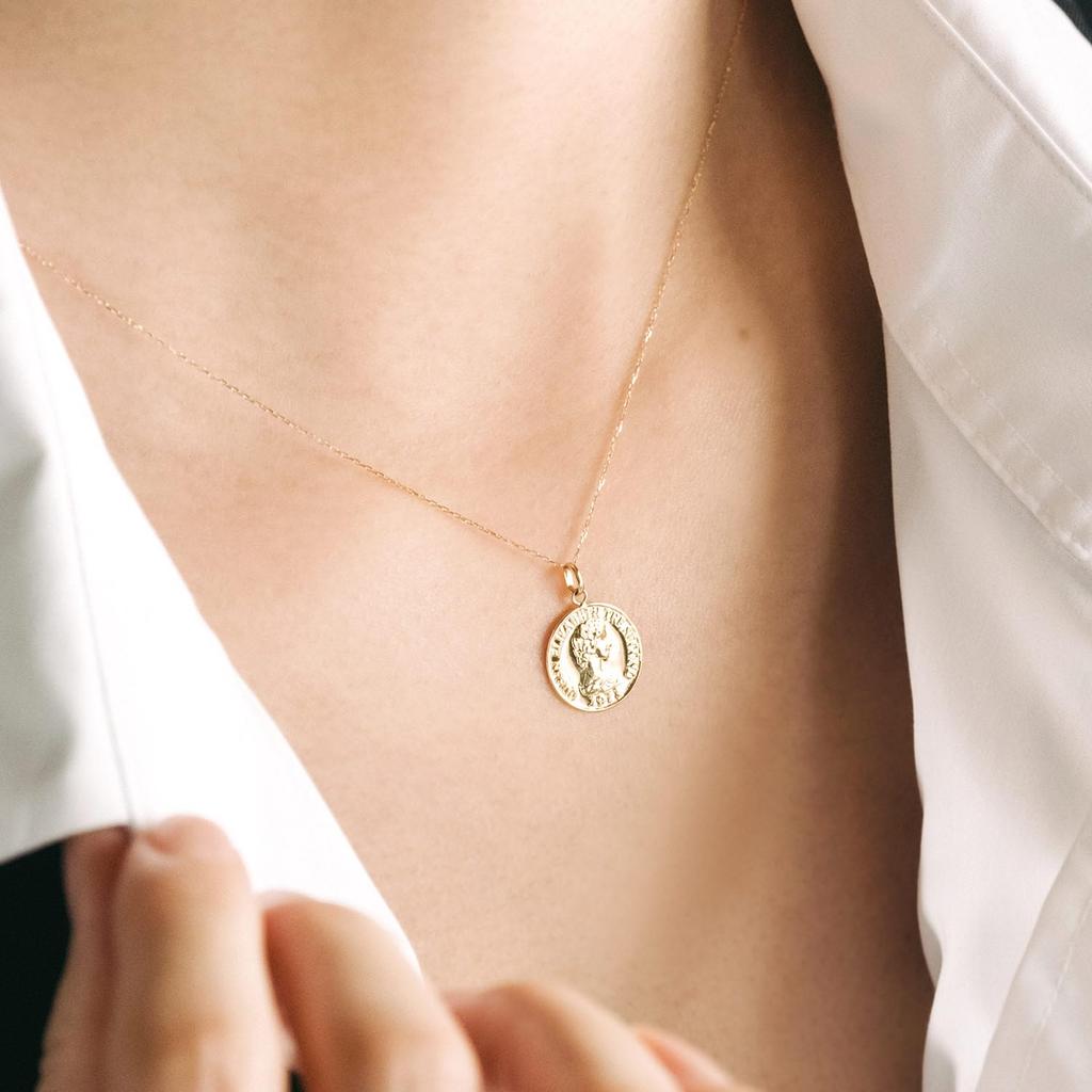 Barzaz Coin 18k Yellow Thin for Women Necklace, Gold, Slim, Coin, 40cm,