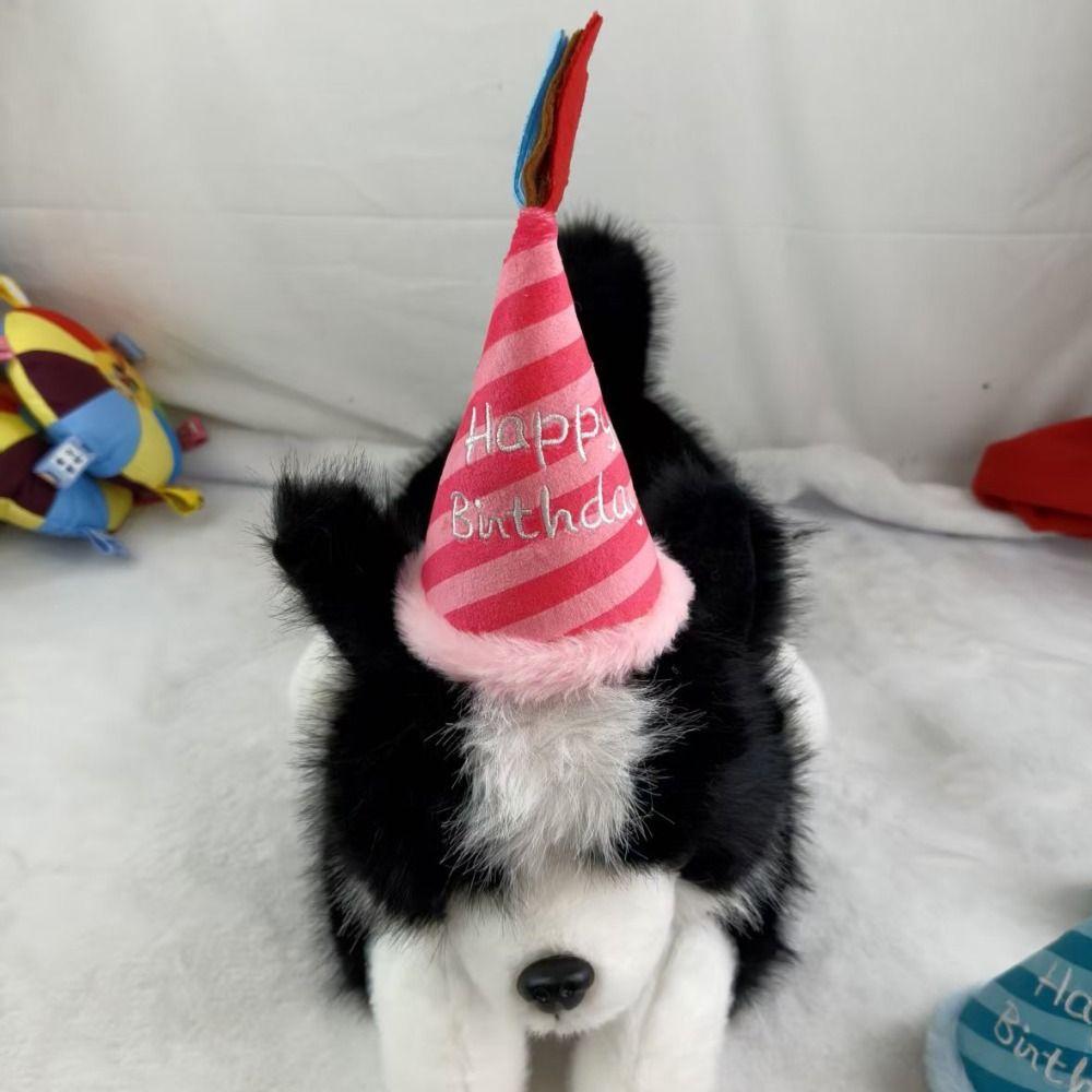 Adjustable Pet Birthday Hat Plush Cone Birthday Hats Striped Celebration Hat Holiday Decoration