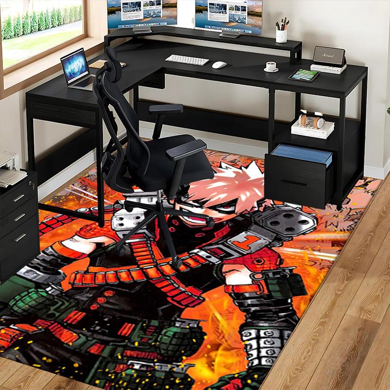 1 Stück Boku no Hero Academia Bakugo Katsuki Anime Cartoon Design Bürostuhlmatte Rutschfeste Teppich für Heimdekoration, Wohnzimmer, Schlafzimmer, Spielzimmer, Geburts