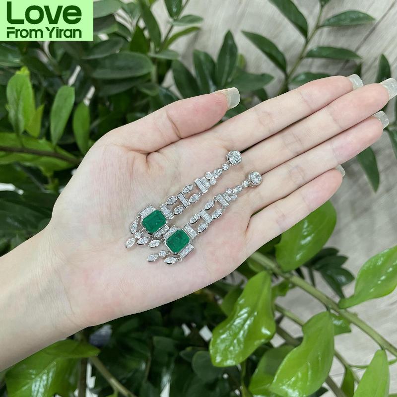 High End 100 Women % Tone Emerald Drop Earrings Sparkling High Carbon Diamond Wedding Occasion Gathering Bridal Event Party Event