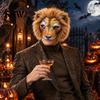 Horror Theme Party Decoration Realistic Plush Lion Face Guard, Halloween Cosplay Latex Scary Event Transformation Guard Animal Costume Parties