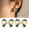 Classy Party Jewelry 1 Pair Sparkly Rhinestone Bow Knot Stud Earrings for Women, Faux Pearl Romantic Date Night Accessories Ribbon Earrings, Statement