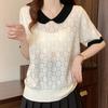 Women Sweaters Pullovers 2025 Summer Short Sleeve Doll Collar Casual Knitted Sweater Women Tops Pullover JJ229