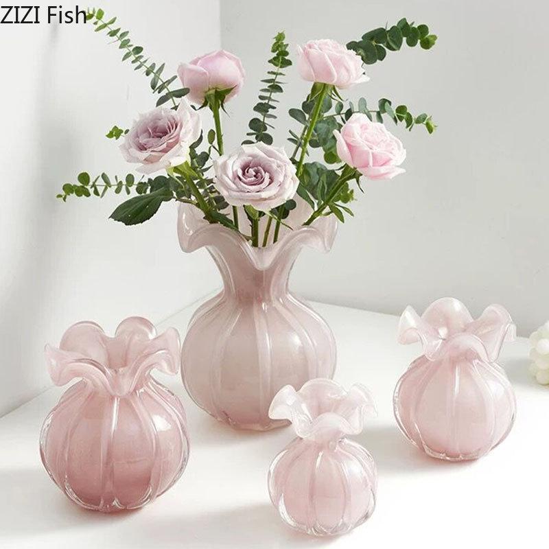 BRLight Luxus Rosa Glasvase Tisch Hydrokultur Vase Handwerk Wohnzimmer Dekoration Blumenarrangement Feiertagsgeschenk HeimdekorationEY