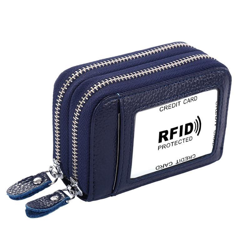 Fashion Women Card Holder Genuine Leather Double Zipper Large Capacity Female Wallet Purse