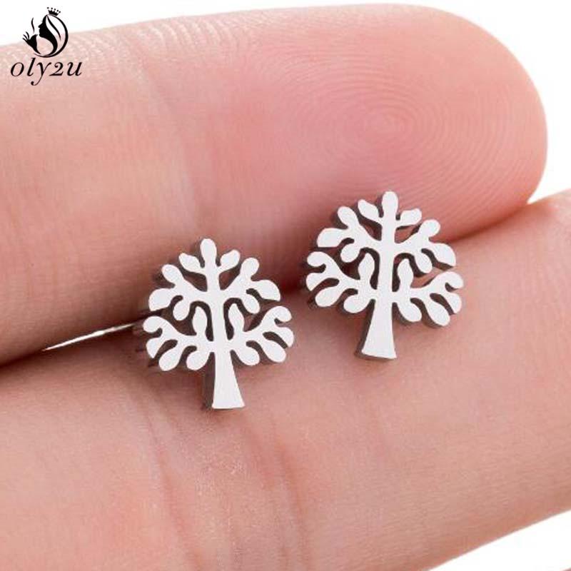 Simple Yoga Om Earring Ball Star Tree Cross Bicycle Stainless Steel Stud Earrings for Women Men T Bar Ear Piercing Gift