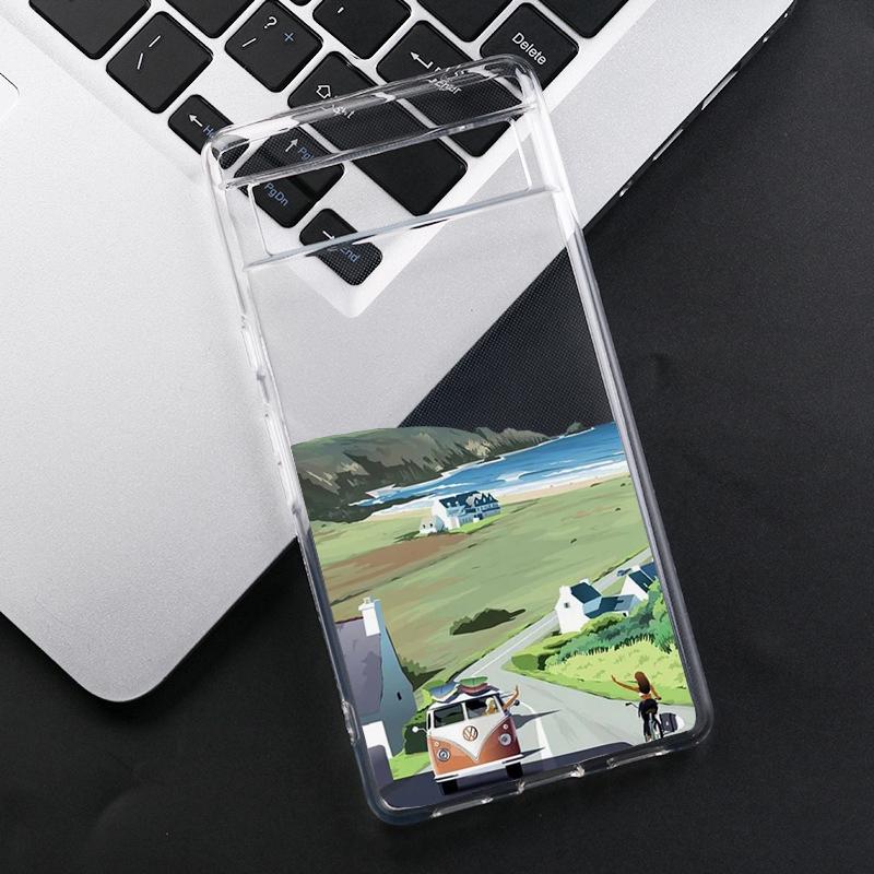 Snow Mountain Lake Landscape Phone Case for Google Pixel 6A 8 Pro 8A 6 5G 7 Pro 7A Hand Painted Clear Soft TPU Back Cover Fundas