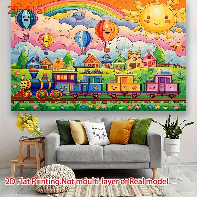 2D Kids Cartoon Train Photography Background Cloth for Baby Shower & Parties