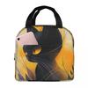 Black Cat With Flowers On Yellow Background Insulated Lunch Bag for Women Kids Portable Food Boxes Thermal Lunch Box Tote