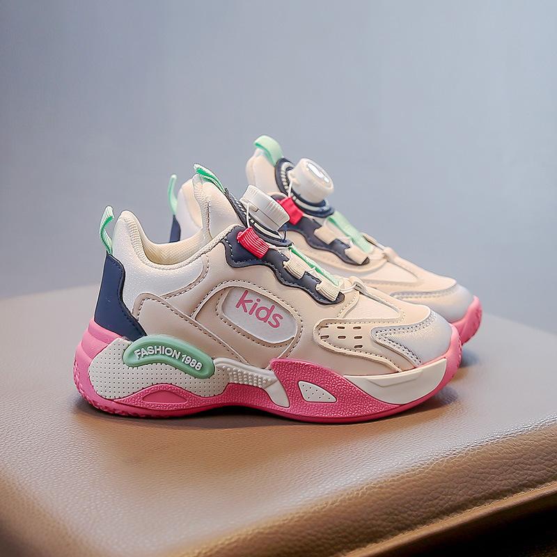 

Girls sports shoes 2025 new autumn children s leisure knob buckle boys dad shoes breathable non-slip soft sole 26