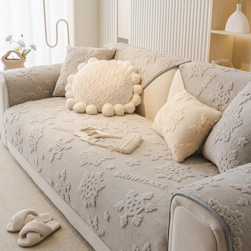 

New Light Luxury High-Grade Leather Sofa Cushion Winter Thickened Plush Seat Cushion Snowflake Non-Slip Cover Cover Cloth Towel 70*70cm