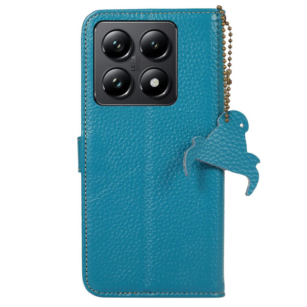 For Xiaomi 14T Case RFID Blocking Litchi Texture Genuine Cow Leather Phone Cover