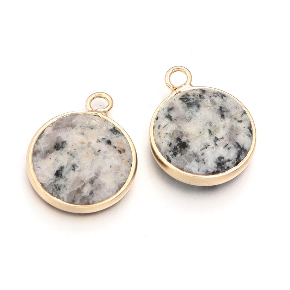 2Pcs Natural Stone Charms Round Crystal Lapis Lazuli Tiger Eye Pendant Beads for DIY Necklace Earring Jewelry Making Accessories