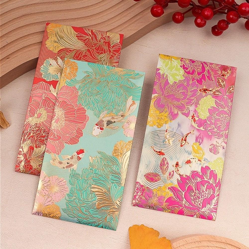 6pcs Golden Accents Thank You Cards Vibrant Floral Greeting Cards Lucky Money Bags  Wedding Birthday