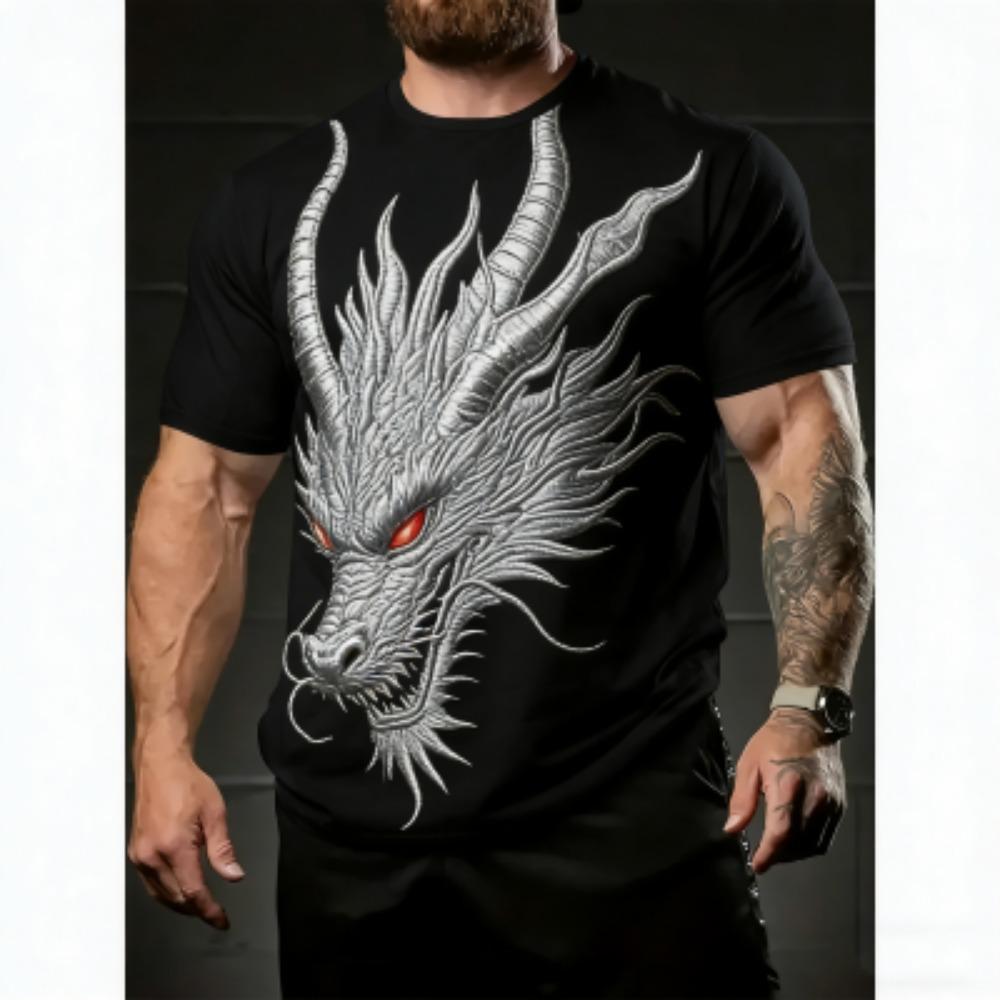 

Fashion Europe America Summer Men s T-Shirt Dragon Pattern 3D Print Tees Top Loose Short Sleeve Streetwear Vintage Oversized Women T-shirt XXS