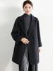 Women's Mid-Length Black Double-Faced Cashmere Wool Coat - 2025 Autumn/Winter Collection