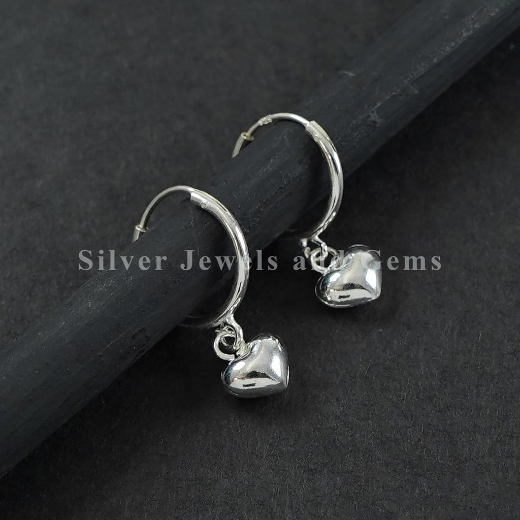 Sterling Silver Heart Hoop Earrings: Handmade Heart Hoops (14 MM)