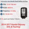 Key Fob Keyless Entry Fits for 2014 2015 2016 2017 Honda Odyssey EXL Touring Remote Control Proximity Smart Key Replacement KR5V1X 72147-TK8-A61 6