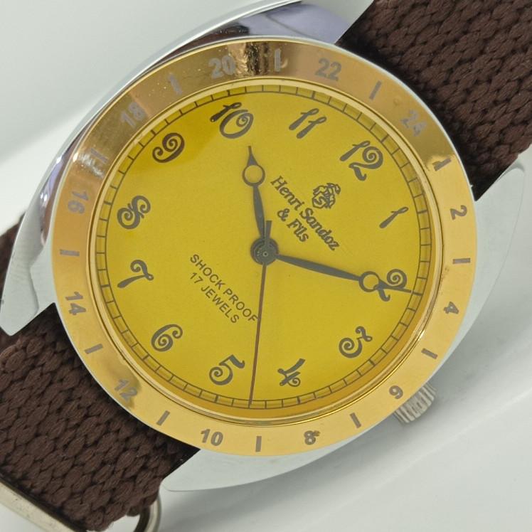 

REFURBISHED VINTAGE HENRI SANDOZ & FILS SWISS MENS WRIST WATCH a415036-1 Sku010-a415036