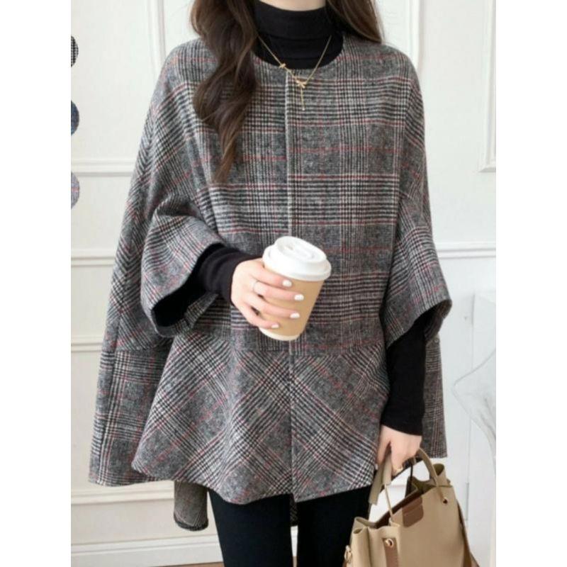 Fashion round Neck Loose Mid Length Long Length Woolen Cloak Cardigan