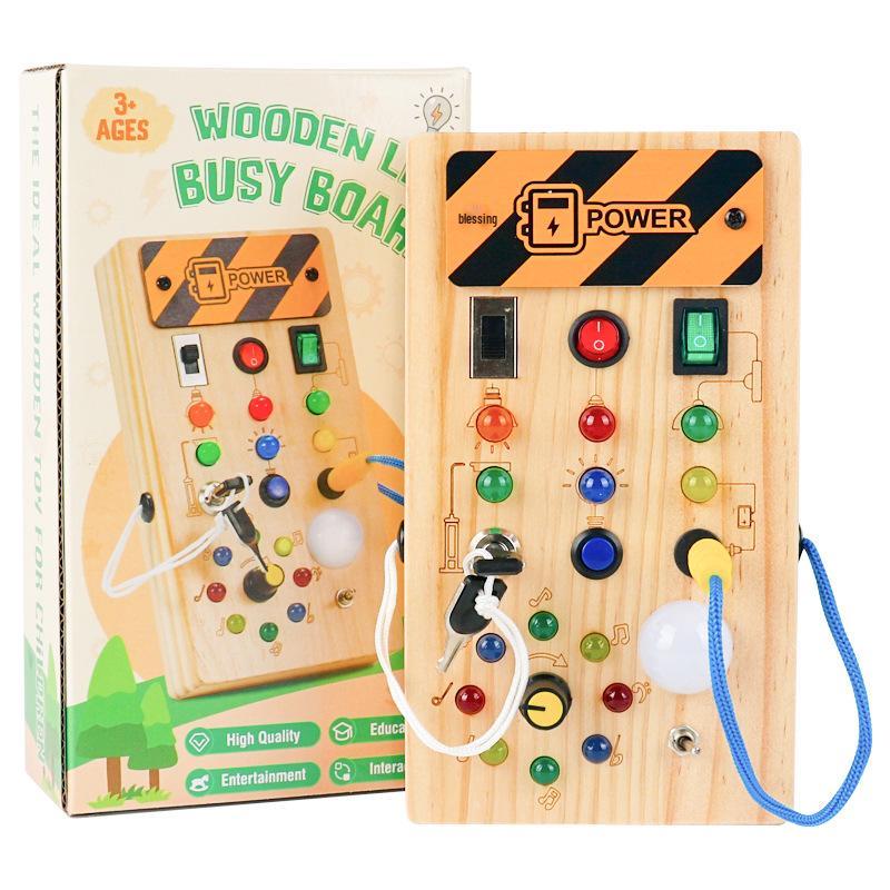Children's LED Light Wooden Busy Board: Interactive Early Education Toy