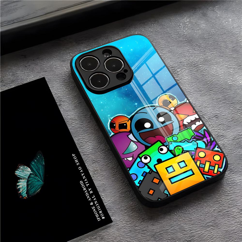 Game G-Geometry Dash Phone Case For IPhone 17 Pro Max 15 Pro 16 14 Plus 12 13 Mini 11 Pro Shockproof Glass Cover
