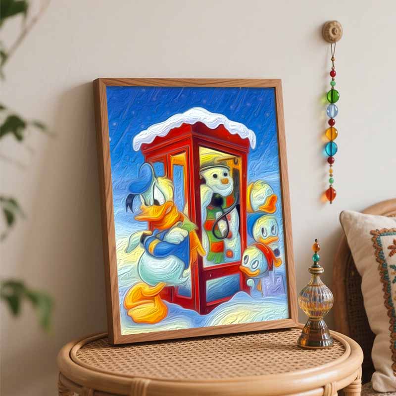 Disney Winter Snowman Duck Family Oil Painting Hand Painting Art Kit Coloring Painting Handmade Diy Home Decoration Gift
