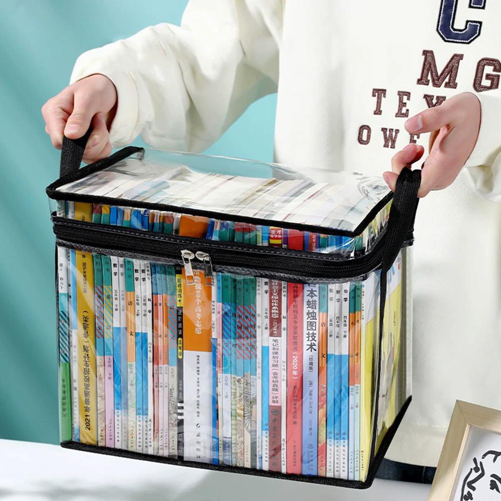 Foldable Large Capacity Storage Bag, Student Dormitory Book Organizer Transparent Waterproof Home Book Organizer and Storage Box