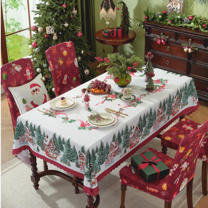 

Рождественская скатерть с цифровой печатью, водонепроницаемая, праздничная накидка на обеденный стол для декора круглого стола 150*220