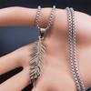 Boho Feather Pendant Male Necklace for Women Men Stainless Steel Silver Color Leaf Chain Jewelry Gift Collar Hombre N3393S01