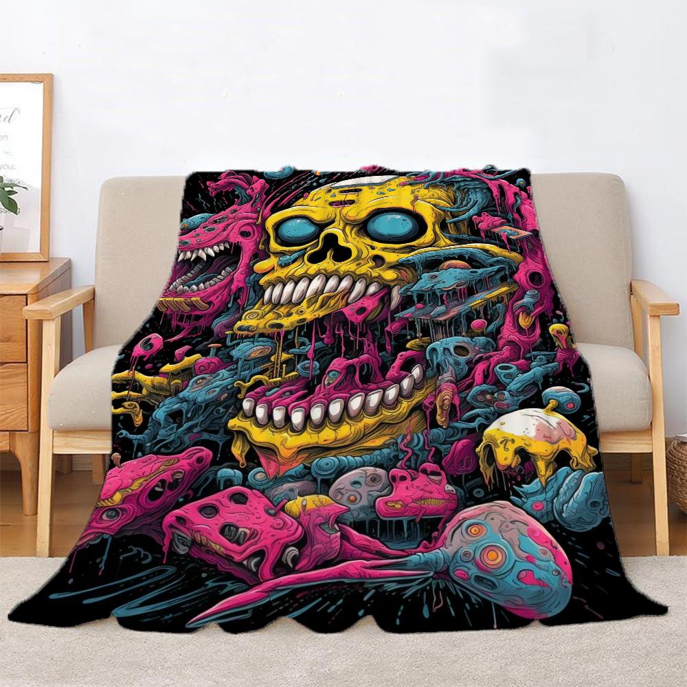 Cartoon Skull Illustration Throw Blanket 150x200 Thermal Blankets for Bed Beach Towel Home Interior Microfiber Bedding Knee Nap
