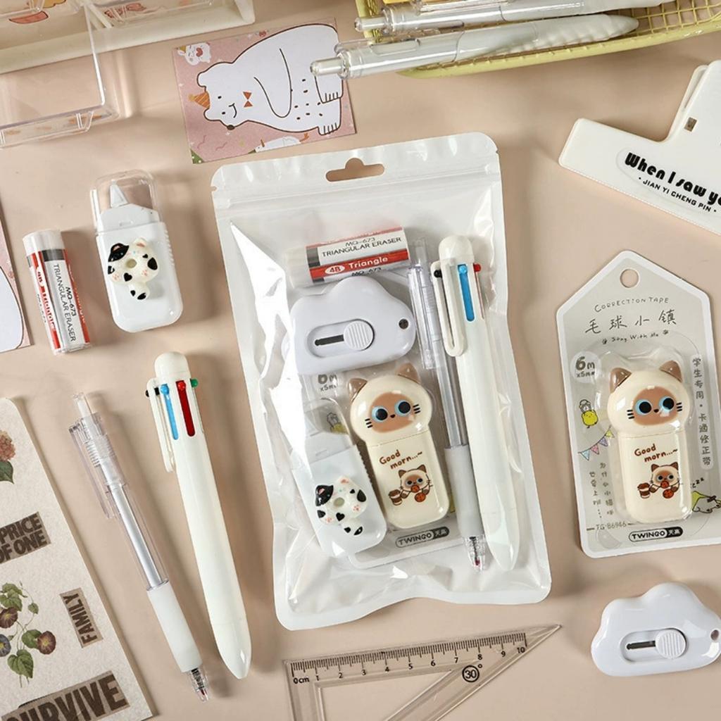 Cute Meow Cartoon Stationery Set Children Student Learning Gift Classroom Prizes Birthday Present Back To School Stationery Kit