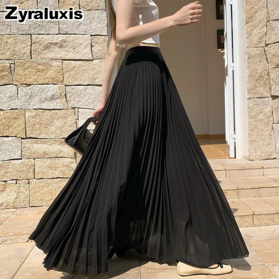 Gentle Breeze Maxi Chiffon Midi A-Line Skirt for Women Summer New Arrivals Casual Over-the-Knee Ruffles Dress