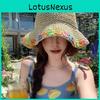 Floral Pattern Wide Brim Straw Hat With Adjustable Fit For Summer Outdoor Wear