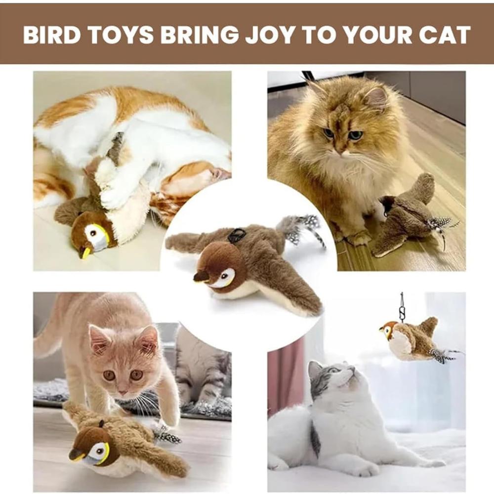 Jouets de charge et tactiles amovibles, interaction en vol avec battement d'ailes automatique, jouets simulés d'oiseau moineau pour chat