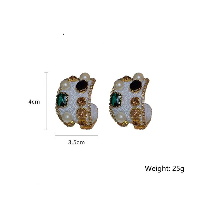 Vintage Style Colorful Crystal Zircon Hoop Earrings Geometric White Black Earrings for Women Statement Zircon